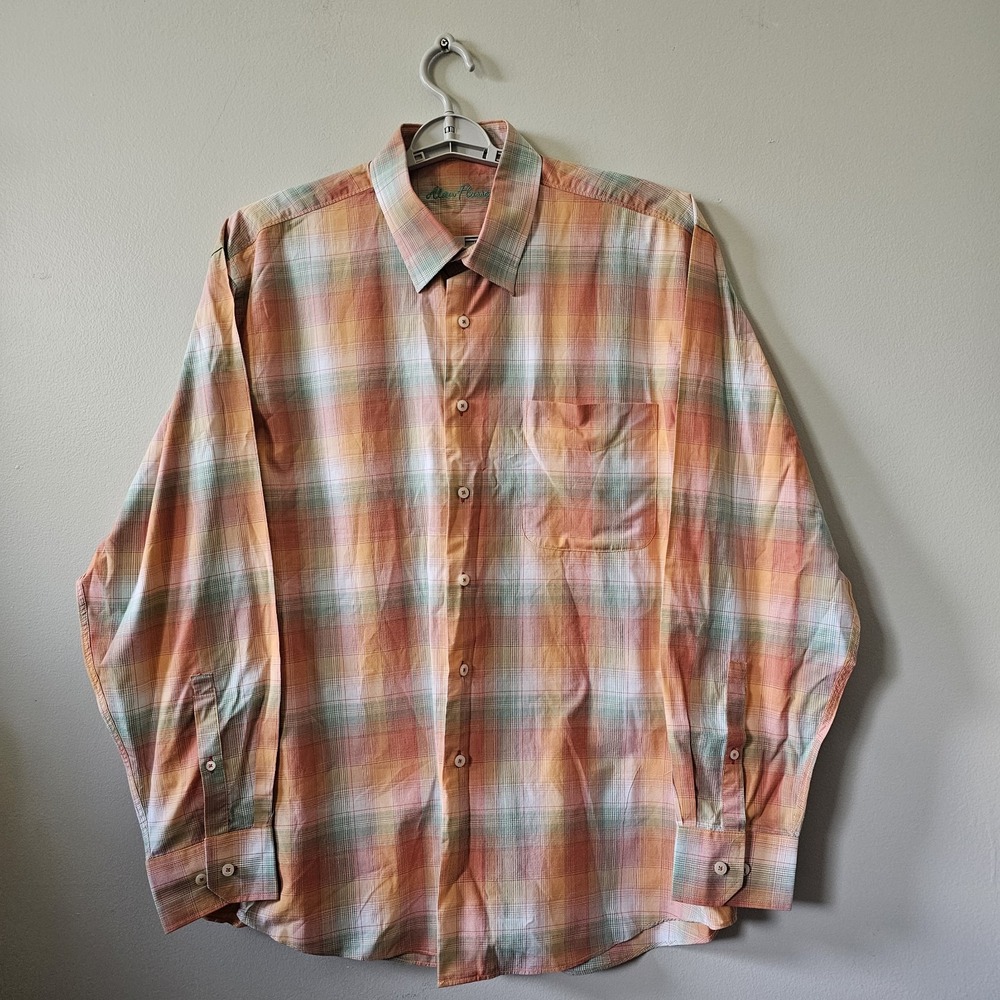 Alan Flusser Shirt‎ Men's Size XL Multicolor Orange Plaid Long Sleeve Button Up